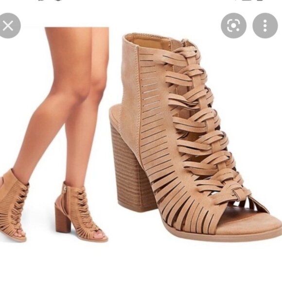 DV Dolce Vita Alyson Ankle Booties Heels Peep Toe Tan 10 - Picture 4 of 14